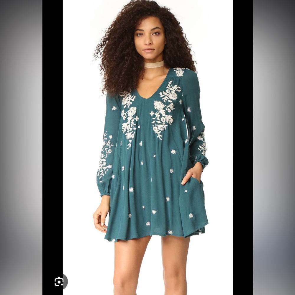 Free People Sweet Tennessee Embroidered Dress in Teal